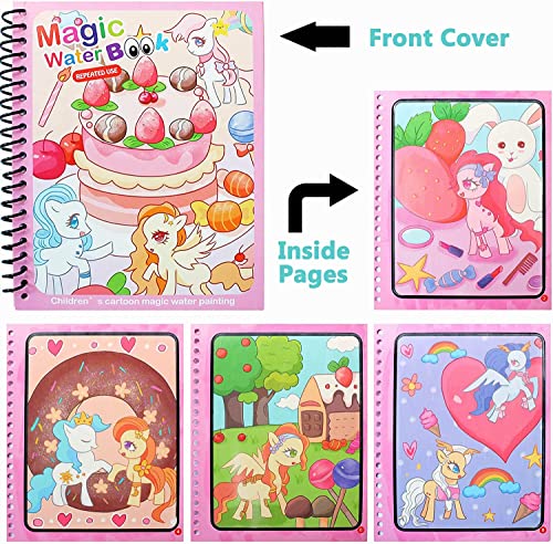 Magic Water Colouring Book, LONTOM 4pcs Children Reusable Drawing Book with Pen, Early Education Doodle Painting Toys for Kids Boys Girls Ages 2 3 4 Years Plus Educational Learning Gifts