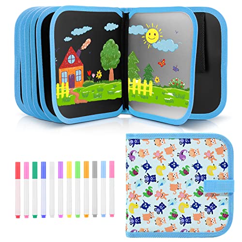 Mardiko Erasable Doodle Book, Double-Sided Kids' Drawing Writing Boards with 12 Colored Pens, Reusable Portable Drawing Pad, Toddler Toys for 2 3 4 5 6 7 8 Year Old Girls Boys, Animal