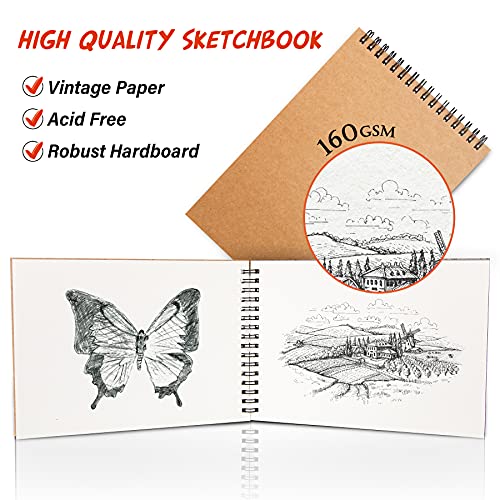 Mamowla Sketchbook A5 Sketch Pad, Spiral Bound Drawing Pad for Kids Adults with Durable Hardboard, 160GSM Sketch Books Drawing Paper with Acid Free Art Books 60 Pages（2 Packs）