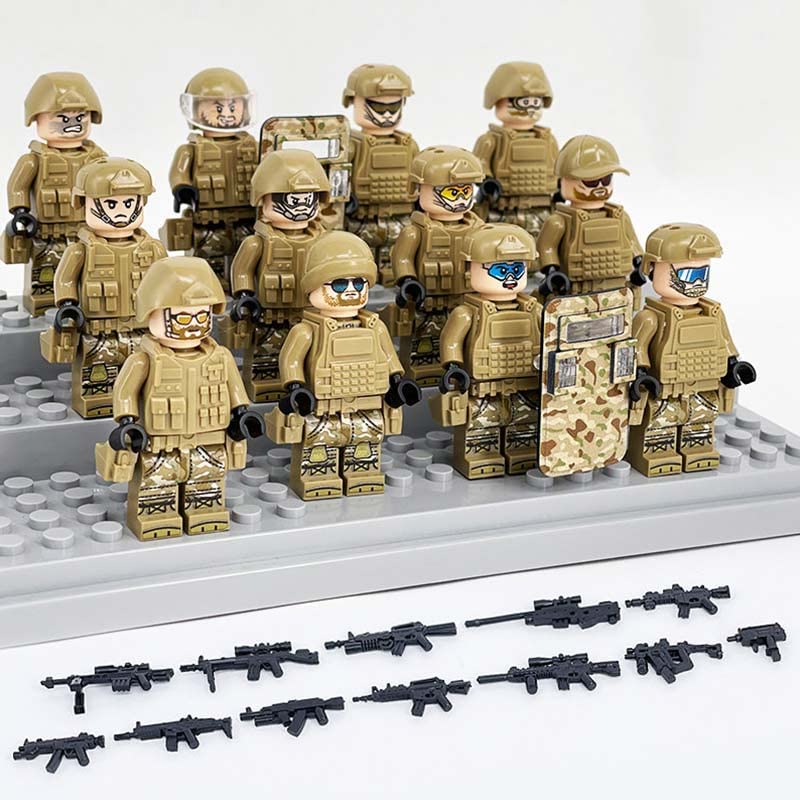 Atan 12PCS Building Block Toy, Military Dolls Set, Children Military Base Toy with Weapons, Kids Birthday Gifts