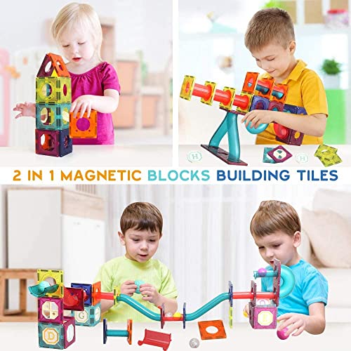 OKKIDY Magnetic Building Blocks Tiles, 125 PCS 3D Pipe Construction Toys for Kids 3 4 5 6 7 8 Year Old STEM Magnet Tiles Set Creativity & Educational Building Toys Game Gift for Boys & Girls