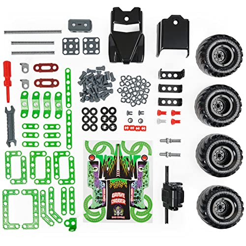 MECCANO Junior, Official Monster Jam Grave Digger Monster Truck STEM Model Building Kit with Pull-back Motor, Kids Toys for Ages 5 and Up