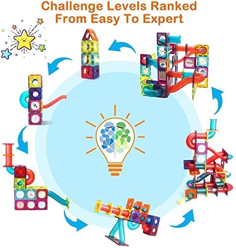 OKKIDY Magnetic Building Blocks Tiles, 125 PCS 3D Pipe Construction Toys for Kids 3 4 5 6 7 8 Year Old STEM Magnet Tiles Set Creativity & Educational Building Toys Game Gift for Boys & Girls