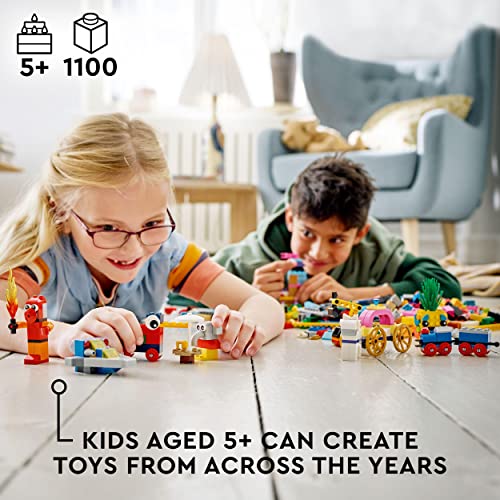 LEGO 11021 Classic 90 Years of Play Building Set, Bricks Box with 15 Mini Build Toys Including Toy Castle and Train, gifts for Boys & Girls Age 5 Plus