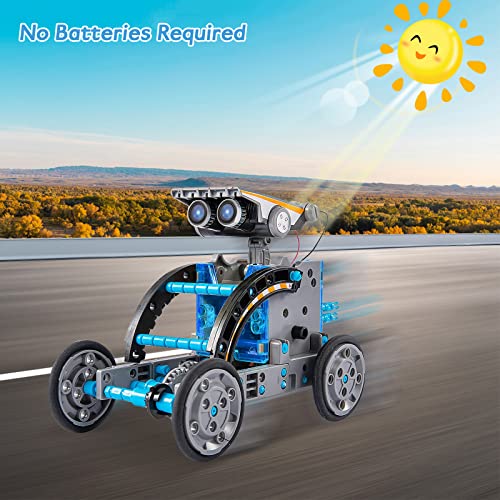 ACELIFE STEM Solar Robot Toy 12-in-1 Educational Science Kit DIY Building Toy Construction Engineering Set for Kids Age 8-12 Boys & Girls Birthday, Solar Powered Toy-Blue