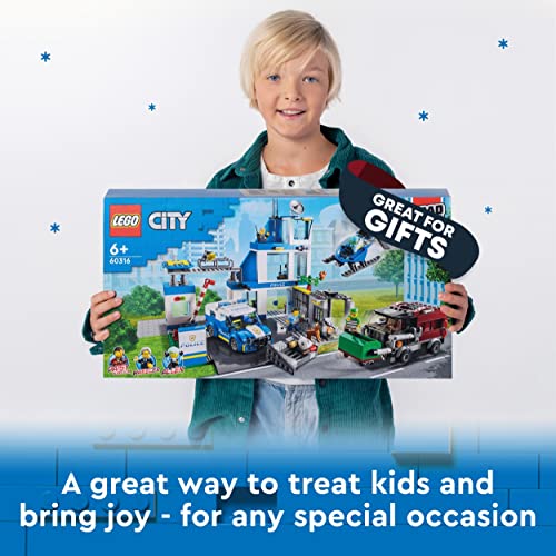LEGO 60316 Building Set, City Police Station with Van, Garbage Truck and Helicopter Toys, Gifts for 6 Plus Year Old Kids, Boys and Girls with 5 Minifigures and Dog Toy, Multicolour