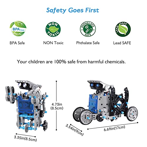 ACELIFE STEM Solar Robot Toy 12-in-1 Educational Science Kit DIY Building Toy Construction Engineering Set for Kids Age 8-12 Boys & Girls Birthday, Solar Powered Toy-Blue