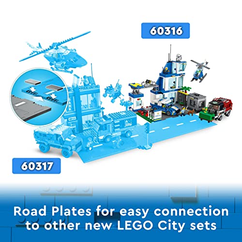 LEGO 60316 Building Set, City Police Station with Van, Garbage Truck and Helicopter Toys, Gifts for 6 Plus Year Old Kids, Boys and Girls with 5 Minifigures and Dog Toy, Multicolour