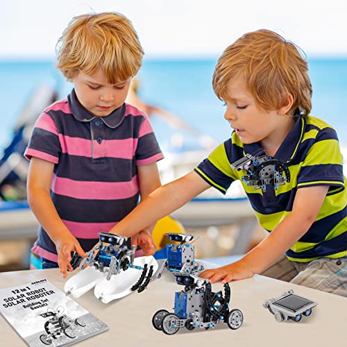 ACELIFE STEM Solar Robot Toy 12-in-1 Educational Science Kit DIY Building Toy Construction Engineering Set for Kids Age 8-12 Boys & Girls Birthday, Solar Powered Toy-Blue