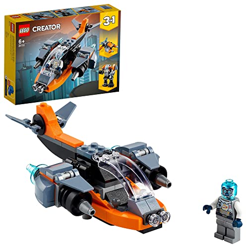 LEGO 31111 Creator 3 in 1 Cyber Drone Space Toys, Building Set with Cyber Mech and Scooter, Gifts for 6 Plus Year Old Kids, Boys and Girls