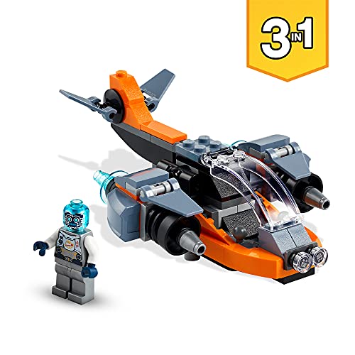 LEGO 31111 Creator 3 in 1 Cyber Drone Space Toys, Building Set with Cyber Mech and Scooter, Gifts for 6 Plus Year Old Kids, Boys and Girls