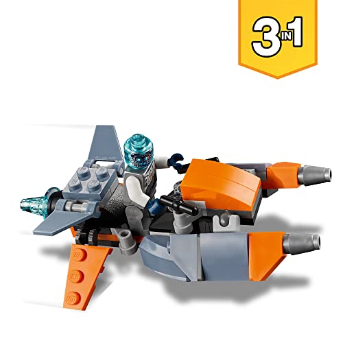 LEGO 31111 Creator 3 in 1 Cyber Drone Space Toys, Building Set with Cyber Mech and Scooter, Gifts for 6 Plus Year Old Kids, Boys and Girls