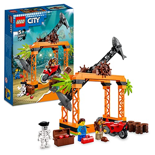 LEGO 60342 Building Set, City Stuntz The Shark Attack Stunt Challenge Adventure Series Toy with Flywheel Powered Stunt Bike and Racer Minifigure, Toys for Kids 5 Plus Year Old