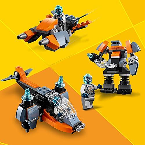 LEGO 31111 Creator 3 in 1 Cyber Drone Space Toys, Building Set with Cyber Mech and Scooter, Gifts for 6 Plus Year Old Kids, Boys and Girls