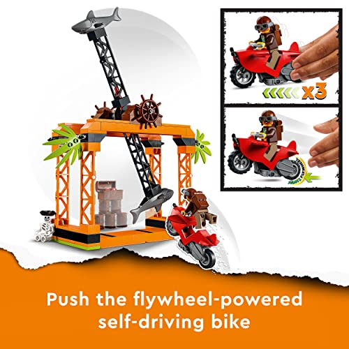 LEGO 60342 Building Set, City Stuntz The Shark Attack Stunt Challenge Adventure Series Toy with Flywheel Powered Stunt Bike and Racer Minifigure, Toys for Kids 5 Plus Year Old
