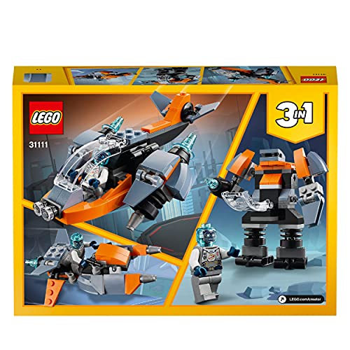 LEGO 31111 Creator 3 in 1 Cyber Drone Space Toys, Building Set with Cyber Mech and Scooter, Gifts for 6 Plus Year Old Kids, Boys and Girls