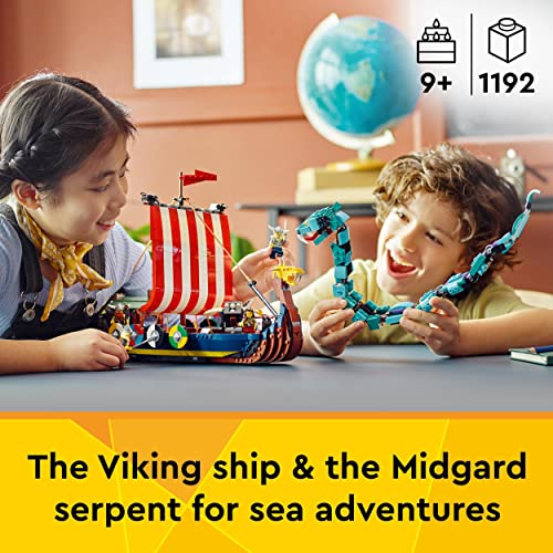 LEGO 31132 Creator 3 in 1 Viking Ship and the Midgard Serpent, Toy Boat and Snake to House or Wolf Figure Building Set, Birthday Gifts for Kids, Boys and Girls, Multicolour