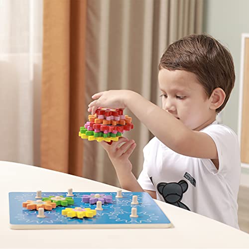 New Classic Toys 10525 Spinning Gear Puzzle Educational Wooden Toys for 2 Year Old Boy and Girl Toddlers Gift, Multi Color, Cow, Blue, De Luxe