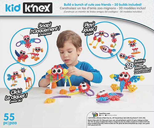 Kid K'NEX Zoo Friends Building Set 30 Model Kids Craft Set with 55 Pieces Educational Toys for Kids, Fun and Colourful Building Toys for Boys and Girls, Construction Toys Ages 3+ Basic Fun 85700