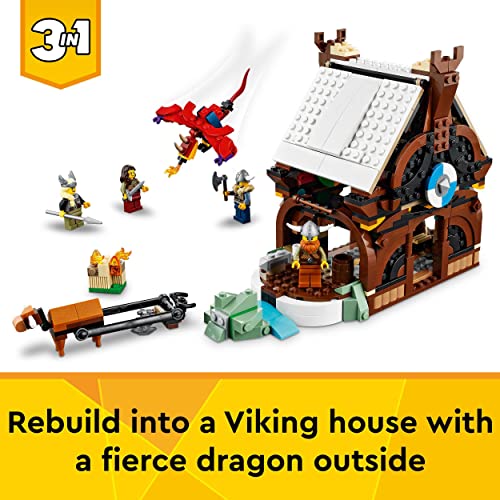 LEGO 31132 Creator 3 in 1 Viking Ship and the Midgard Serpent, Toy Boat and Snake to House or Wolf Figure Building Set, Birthday Gifts for Kids, Boys and Girls, Multicolour
