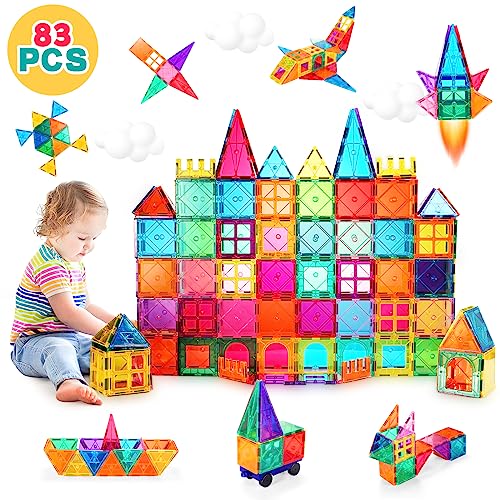 vatenick Magnetic Tiles Building Blocks Set 83PCS 3D Magnetic Blocks Tough Building Tiles Stem Toys Kids Christmas Birthday Gifts Magnetic Building Blocks for Kids Ages 3 4 5 6 7 8 Year Old