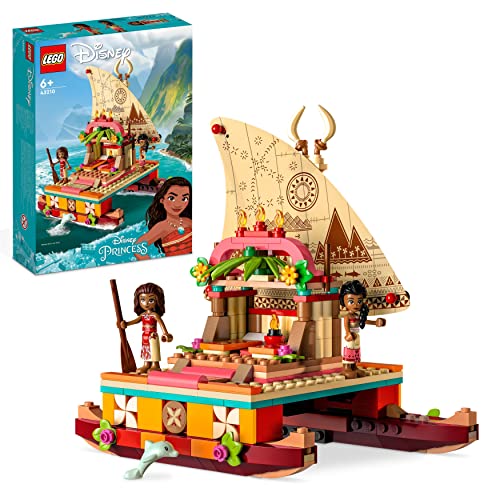 LEGO 43210 Building Set, Disney Princess Moana's Wayfinding Boat Toy with Sina Mini Dolls plus Dolphin Figure, Creative Building Toys for Kids, Multicolour