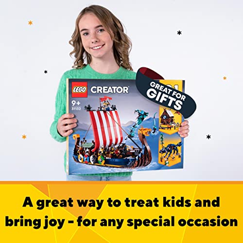 LEGO 31132 Creator 3 in 1 Viking Ship and the Midgard Serpent, Toy Boat and Snake to House or Wolf Figure Building Set, Birthday Gifts for Kids, Boys and Girls, Multicolour