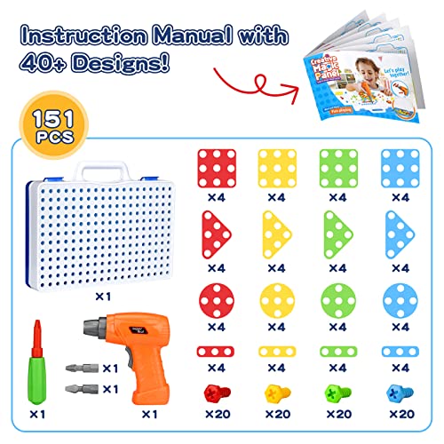 TI-TOO 3D Take Apart Toy for Kids Puzzle Constructions Toys for 3 4 5 Years Old Boys Creative Puzzles Assembly DIY Toy Construction Building Toy Kit Electric Drill Puzzle Toy Play Set with Storage Box