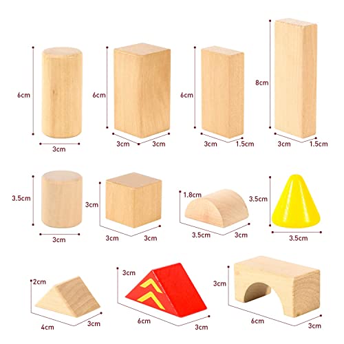 SOKA 100 pcs Wooden Building Blocks Colorful Shape Bricks Construction Developmental Stacking Sensory Toy Set for Kids Toddlers Children Boy Girl Ages 12 Months+