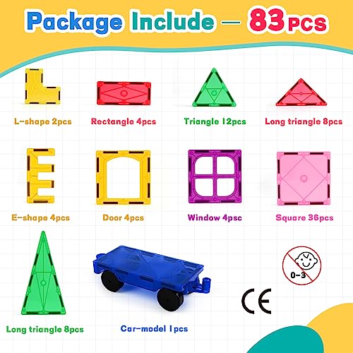 vatenick Magnetic Tiles Building Blocks Set 83PCS 3D Magnetic Blocks Tough Building Tiles Stem Toys Kids Christmas Birthday Gifts Magnetic Building Blocks for Kids Ages 3 4 5 6 7 8 Year Old