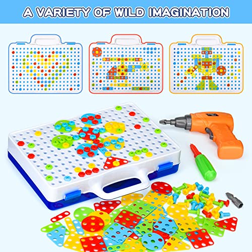 TI-TOO 3D Take Apart Toy for Kids Puzzle Constructions Toys for 3 4 5 Years Old Boys Creative Puzzles Assembly DIY Toy Construction Building Toy Kit Electric Drill Puzzle Toy Play Set with Storage Box