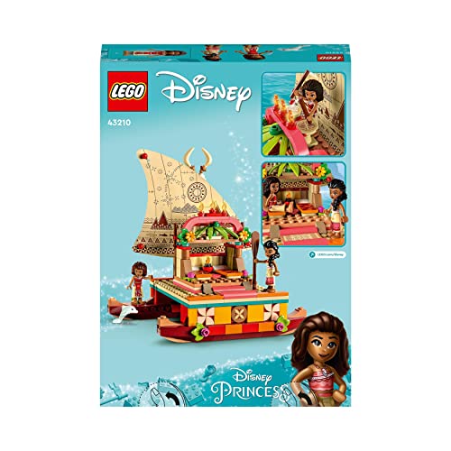 LEGO 43210 Building Set, Disney Princess Moana's Wayfinding Boat Toy with Sina Mini Dolls plus Dolphin Figure, Creative Building Toys for Kids, Multicolour
