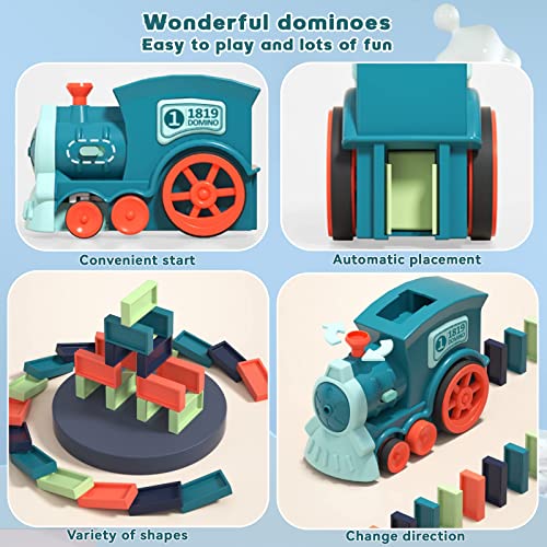 Pipihome Domino Train Toy, 120PCS Domino Train Blocks Set Automatic Domino Laying Electric Train with Sound, Kids Building and Stacking Train Dominoes Game Toys Gifts for Boys Girls