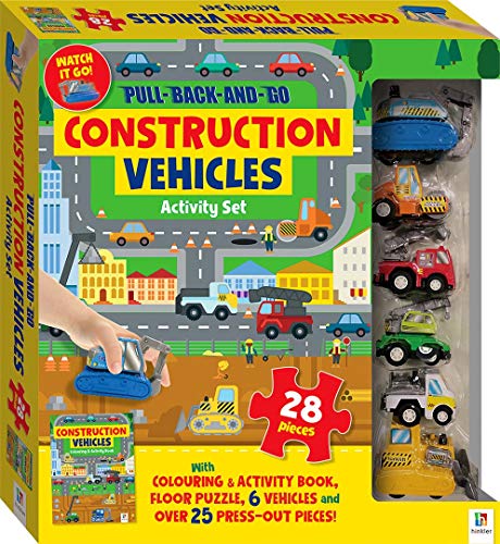 Construction Vehicles Pull Back and Go Jigsaw Set | Jigsaw Puzzle for Kids | Digger Toys | Pull Back Diggers | Car Toys for Toddlers | Floor Jigsaw