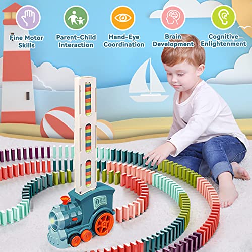 Pipihome Domino Train Toy, 120PCS Domino Train Blocks Set Automatic Domino Laying Electric Train with Sound, Kids Building and Stacking Train Dominoes Game Toys Gifts for Boys Girls