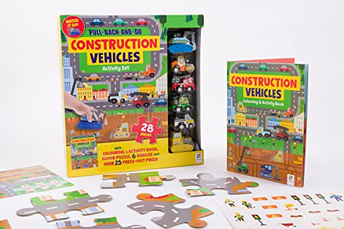 Construction Vehicles Pull Back and Go Jigsaw Set | Jigsaw Puzzle for Kids | Digger Toys | Pull Back Diggers | Car Toys for Toddlers | Floor Jigsaw