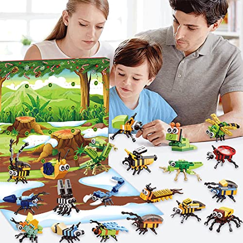 WUGU Advent Calendar 2022 Building Blocks Set, 24 Pieces Insects Building Toy Set for Kids, Boys and Girls, 12 in 1 Modular Building Playset Compatible with Lego