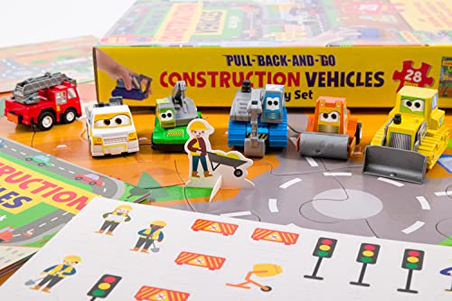 Construction Vehicles Pull Back and Go Jigsaw Set | Jigsaw Puzzle for Kids | Digger Toys | Pull Back Diggers | Car Toys for Toddlers | Floor Jigsaw
