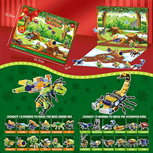 WUGU Advent Calendar 2022 Building Blocks Set, 24 Pieces Insects Building Toy Set for Kids, Boys and Girls, 12 in 1 Modular Building Playset Compatible with Lego