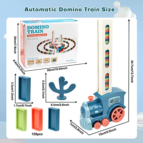 Pipihome Domino Train Toy, 120PCS Domino Train Blocks Set Automatic Domino Laying Electric Train with Sound, Kids Building and Stacking Train Dominoes Game Toys Gifts for Boys Girls