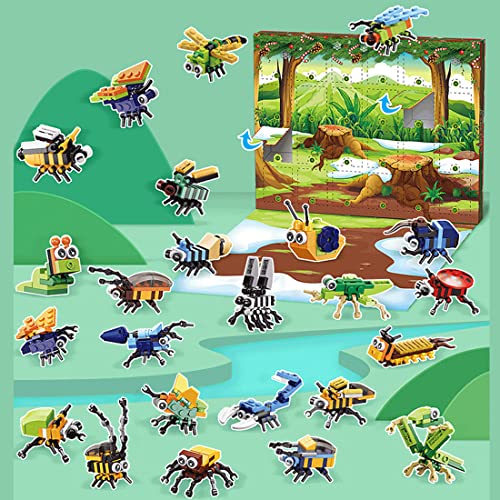 WUGU Advent Calendar 2022 Building Blocks Set, 24 Pieces Insects Building Toy Set for Kids, Boys and Girls, 12 in 1 Modular Building Playset Compatible with Lego