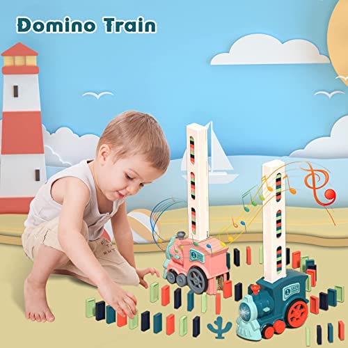 Pipihome Domino Train Toy, 120PCS Domino Train Blocks Set Automatic Domino Laying Electric Train with Sound, Kids Building and Stacking Train Dominoes Game Toys Gifts for Boys Girls