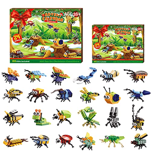 WUGU Advent Calendar 2022 Building Blocks Set, 24 Pieces Insects Building Toy Set for Kids, Boys and Girls, 12 in 1 Modular Building Playset Compatible with Lego