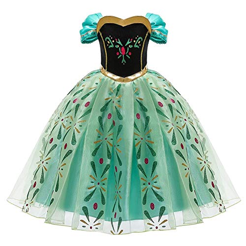 FYMNSI Girl Anna Costume Frozen Princess Fancy Dress Up Ice Snow Queen Halloween Party Costume Festival Christmas Carnival Cosplay Green Tulle Tutu Long Dress with Accessories Photo Props 4-5 Years