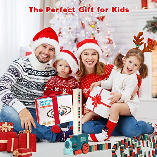 Pipihome Domino Train Toy, 120PCS Domino Train Blocks Set Automatic Domino Laying Electric Train with Sound, Kids Building and Stacking Train Dominoes Game Toys Gifts for Boys Girls