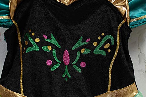 FYMNSI Girl Anna Costume Frozen Princess Fancy Dress Up Ice Snow Queen Halloween Party Costume Festival Christmas Carnival Cosplay Green Tulle Tutu Long Dress with Accessories Photo Props 4-5 Years