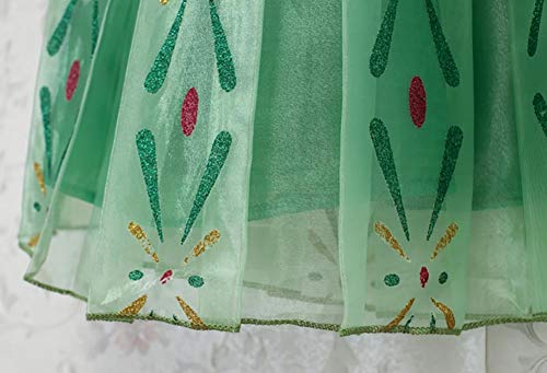 FYMNSI Girl Anna Costume Frozen Princess Fancy Dress Up Ice Snow Queen Halloween Party Costume Festival Christmas Carnival Cosplay Green Tulle Tutu Long Dress with Accessories Photo Props 4-5 Years