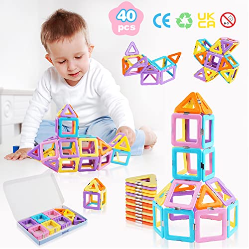 OSDUE 40PCS Magnetic Tile Educational Toys, Magnetic Building Blocks Toy Sets, Kids Learning Development Construction Set, Learning & Development Building Blocks Toys Gift for 3-7 Year Old Boys Girls