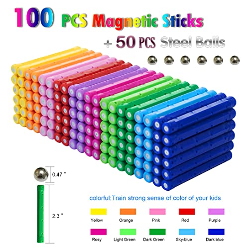 150 Pcs Magnetic Building Sticks Blocks Toys, Magnet Educational Toys Magnetic Blocks Sticks Stacking Toys Set for Kids and Adult, Building Toy 3D Non-Magnetic Balls with Storage Bag
