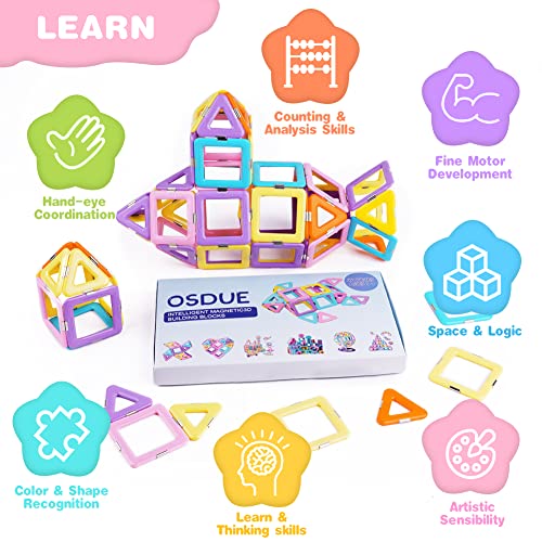 OSDUE 40PCS Magnetic Tile Educational Toys, Magnetic Building Blocks Toy Sets, Kids Learning Development Construction Set, Learning & Development Building Blocks Toys Gift for 3-7 Year Old Boys Girls